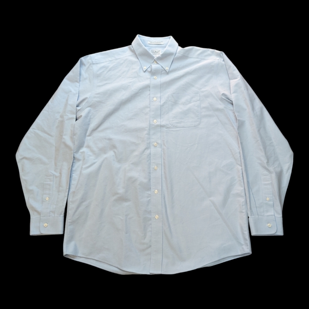 L.L.Bean Blue Wrinkle Resistant Cotton LS Button Down Collar Dress Shirt Men's